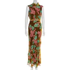 Saloni Velvet Floral Burn Out Gown NWOT